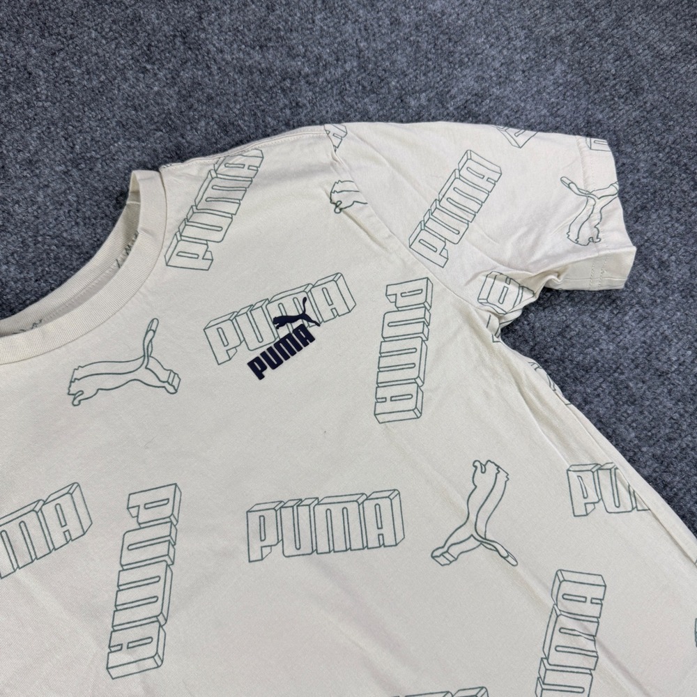 PUMA Graphic T-Shirt Kids Size Medium Cream Puma Print Logo Youth Fashion